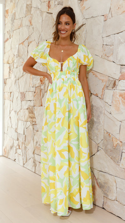 Xaviere Maxi Dress - Yellow / Green Print - Buy Women's Dresses - Billy J