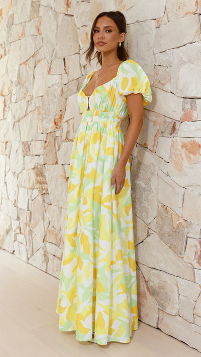 Load image into Gallery viewer, Xaviere Maxi Dress - Yellow / Green Print

