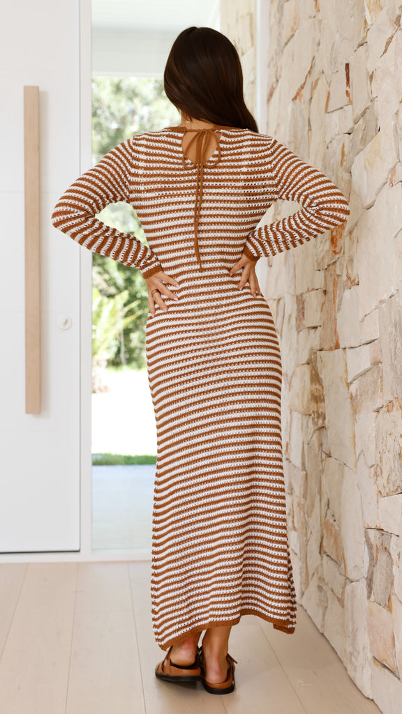 Lale Long Sleeve Maxi Dress - Brown Stripe - Billy J