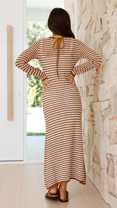 Load image into Gallery viewer, Lale Long Sleeve Maxi Dress - Brown Stripe - Billy J
