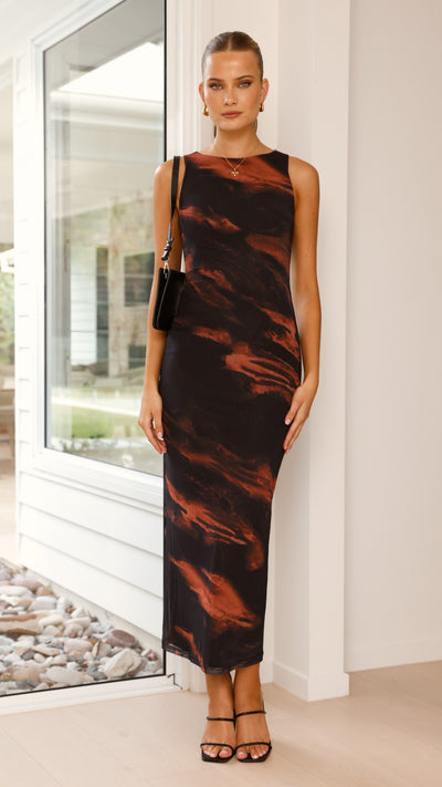 Load image into Gallery viewer, Naila Maxi Dress - Black / Orange - Billy J
