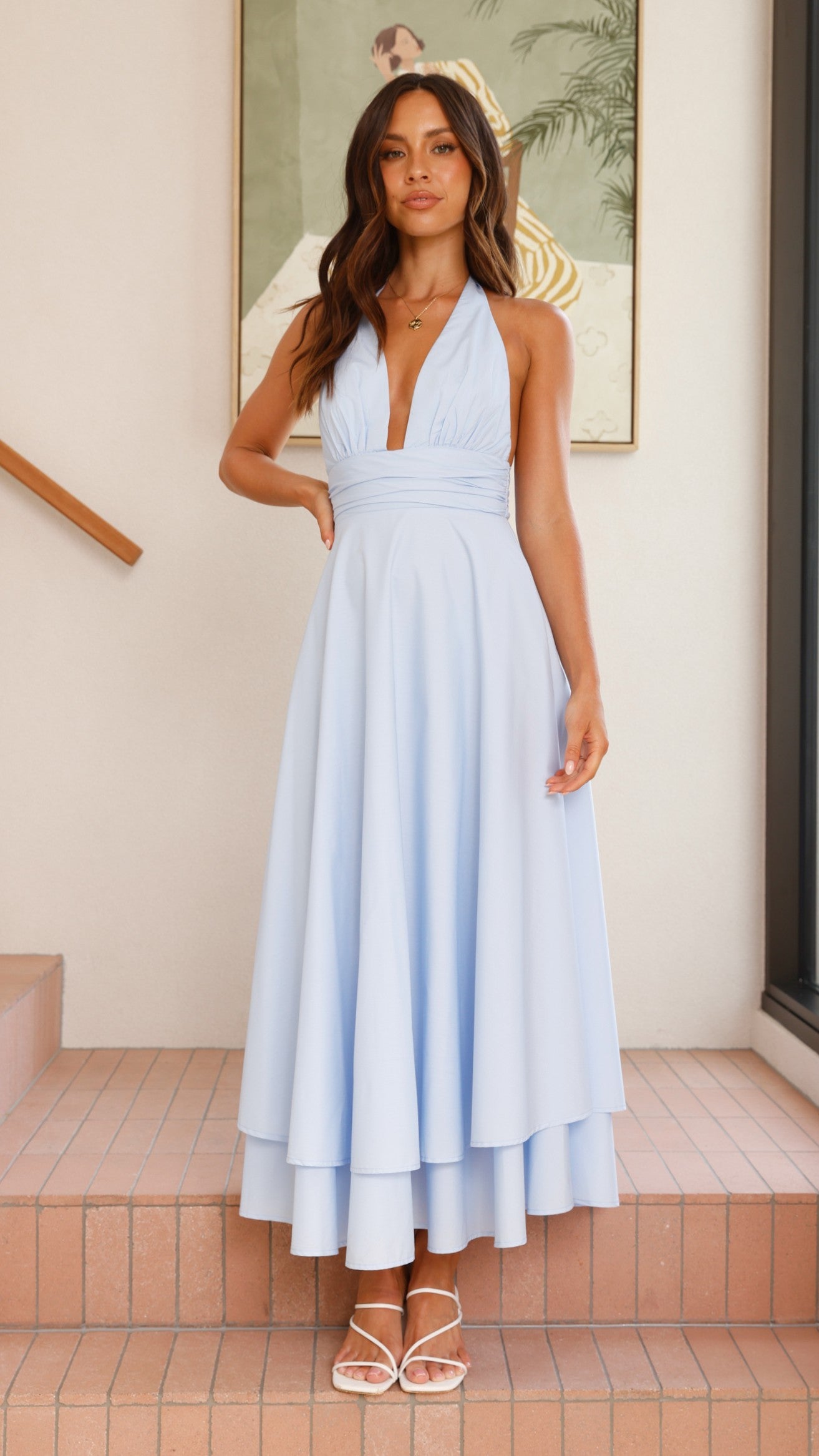 Kathy Halter Neck Maxi Dress - Light Blue - Billy J