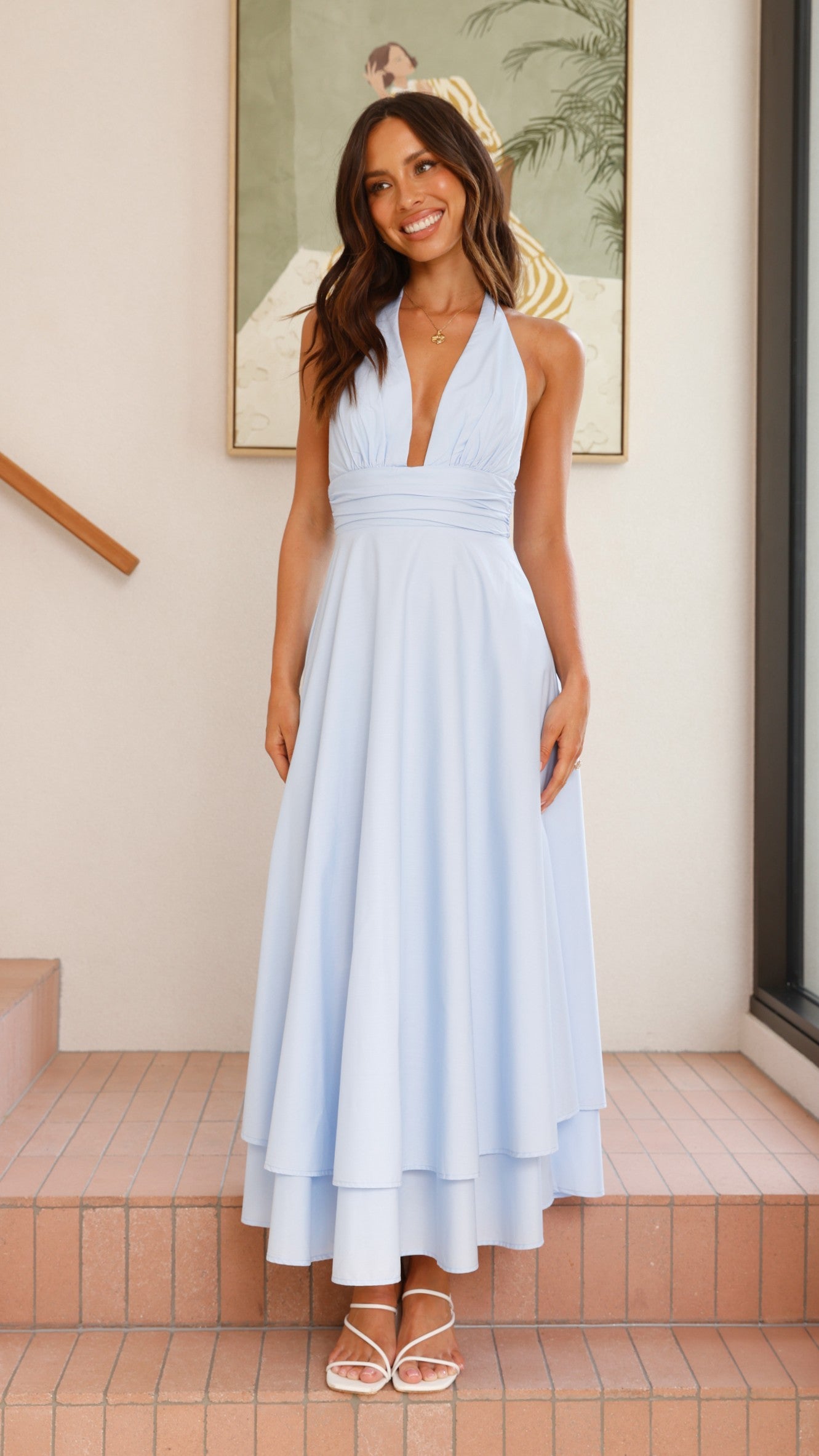 Kathy Halter Neck Maxi Dress - Light Blue - Billy J