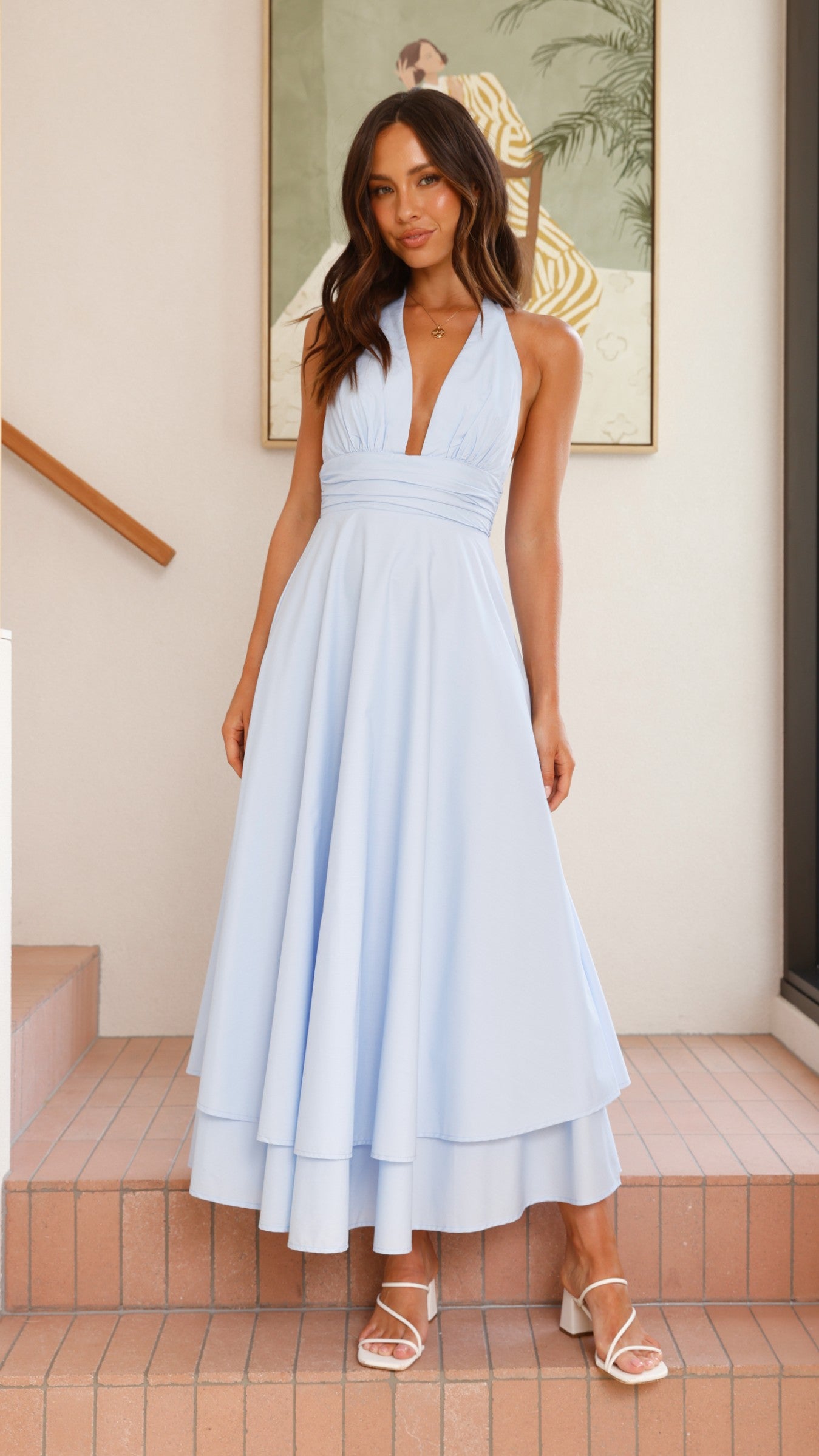 Kathy Halter Neck Maxi Dress - Light Blue - Billy J