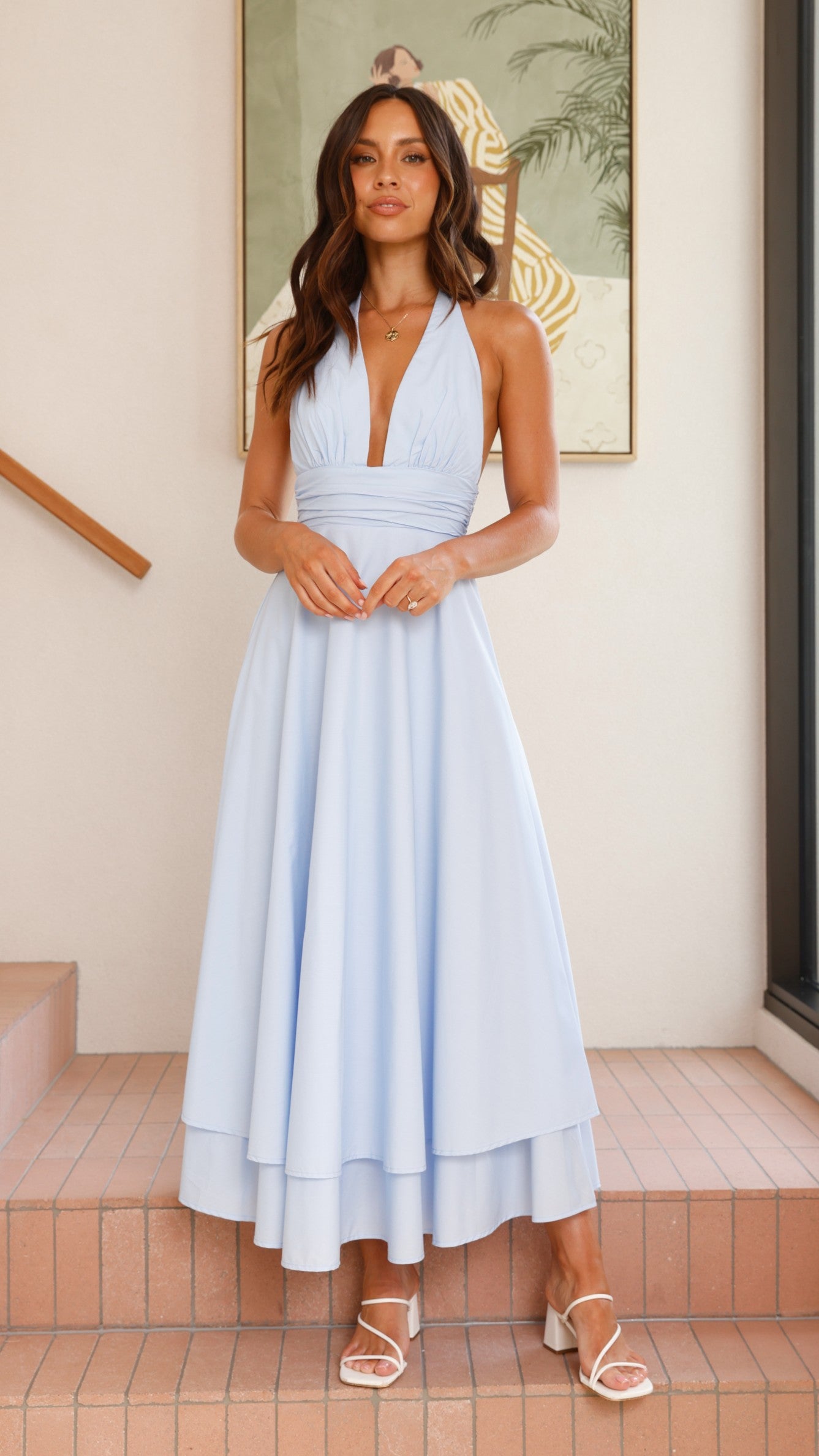 Kathy Halter Neck Maxi Dress - Light Blue - Billy J