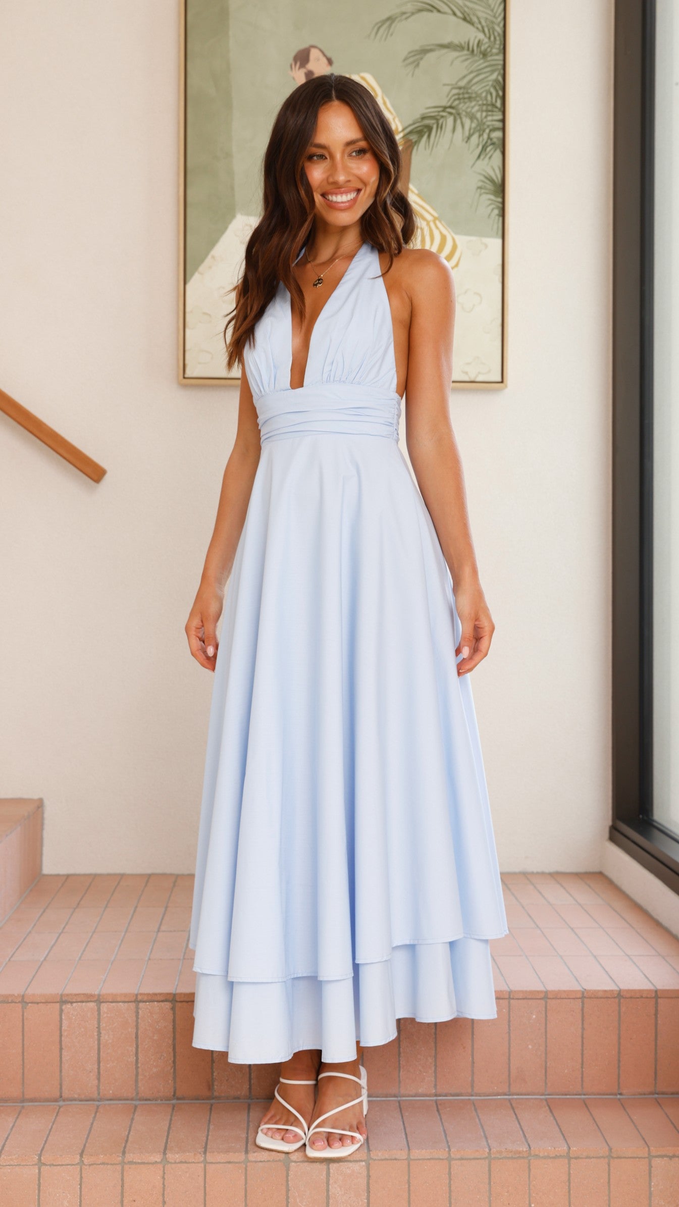 Kathy Halter Neck Maxi Dress - Light Blue - Billy J