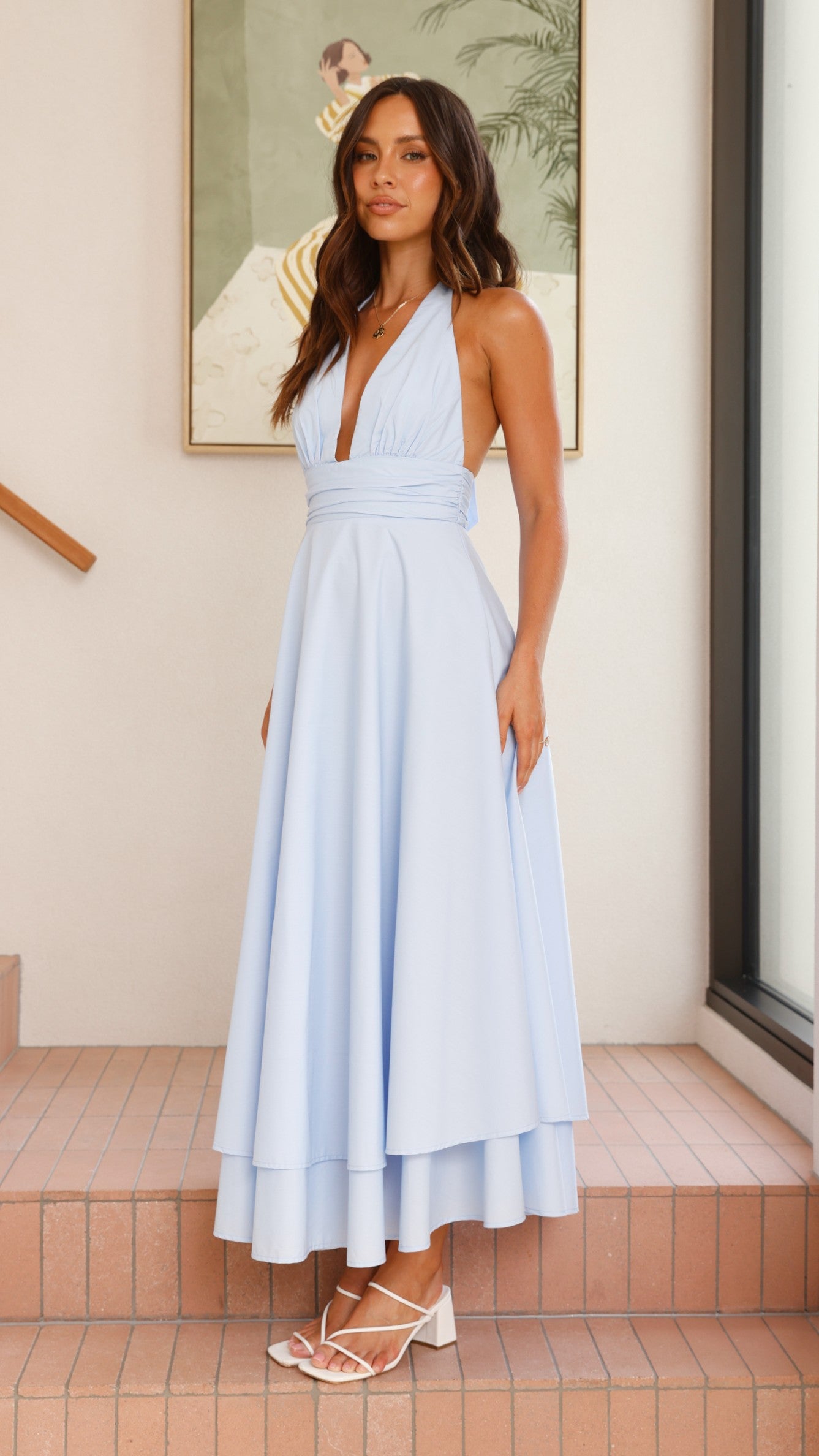 Kathy Halter Neck Maxi Dress - Light Blue - Billy J