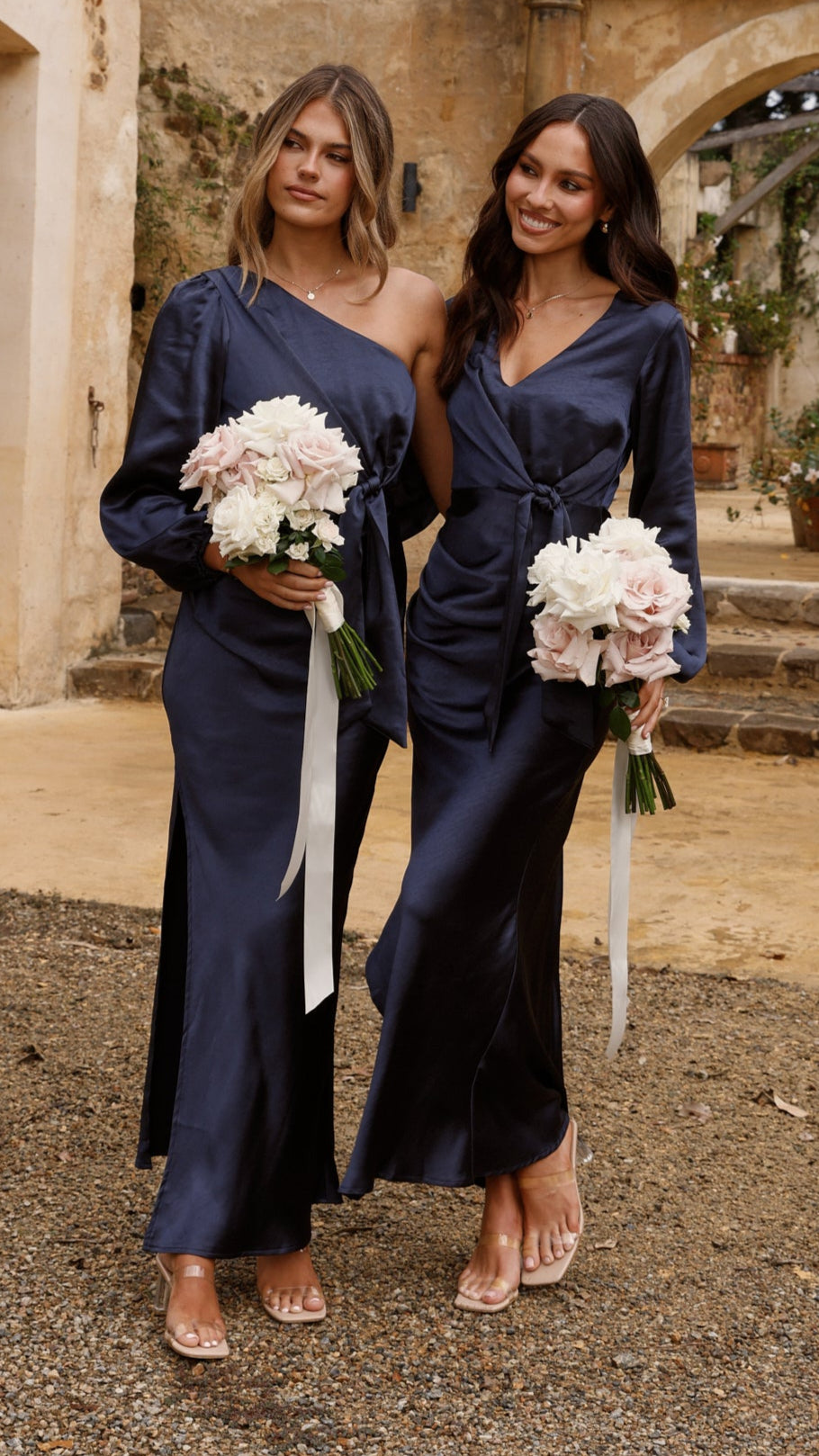Eden One Shoulder Tie Front Maxi Dress - Navy - Billy J