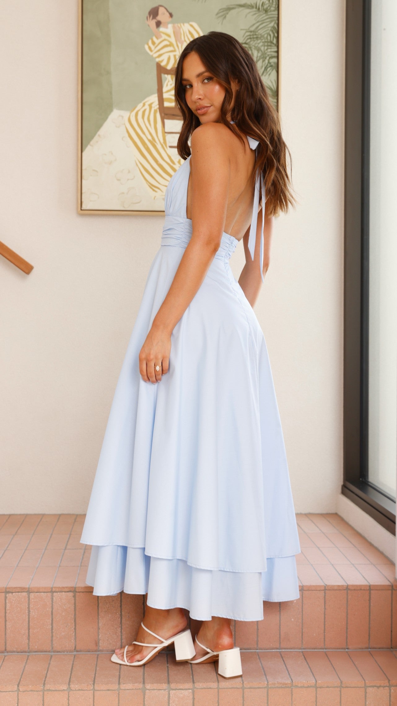 Kathy Halter Neck Maxi Dress - Light Blue - Billy J
