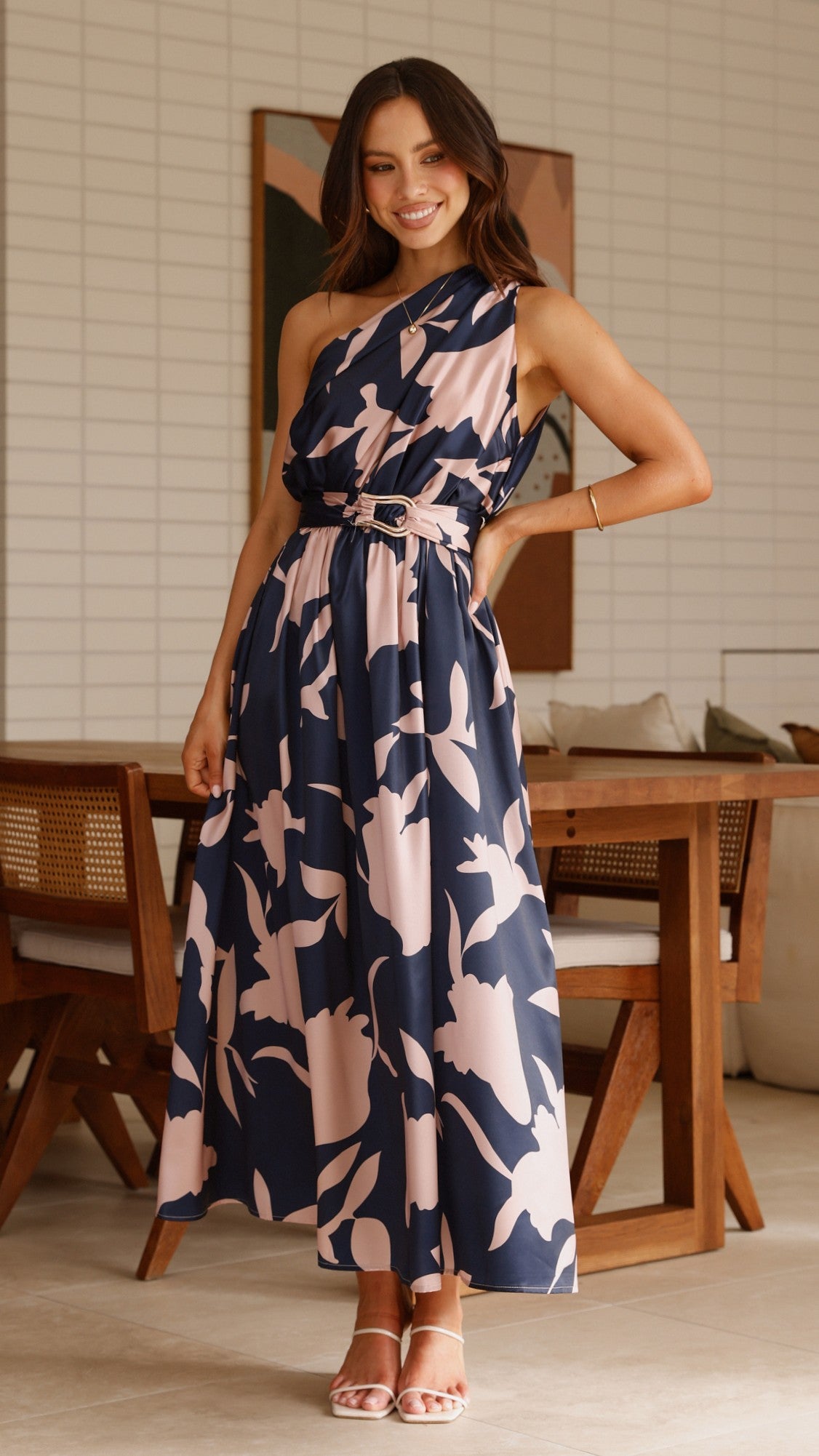 Hadas Maxi Dress - Navy/Pink Print - Billy J