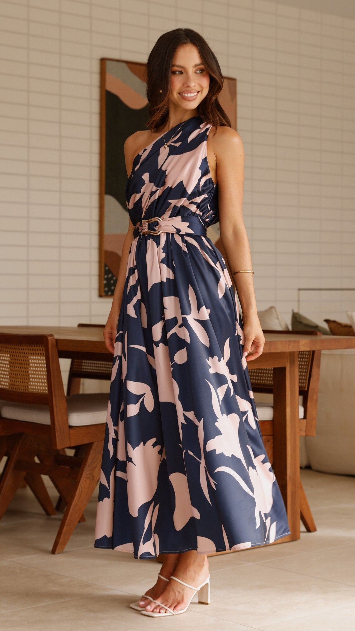Hadas Maxi Dress - Navy/Pink Print - Billy J