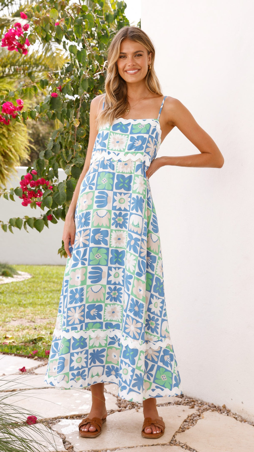 Caity Maxi Dress - Blue/Green Print - Billy J