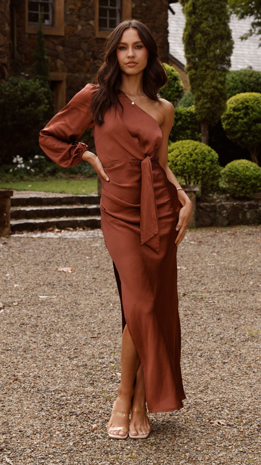 Eden One Shoulder Tie Front Maxi Dress - Rust - Buy Women's