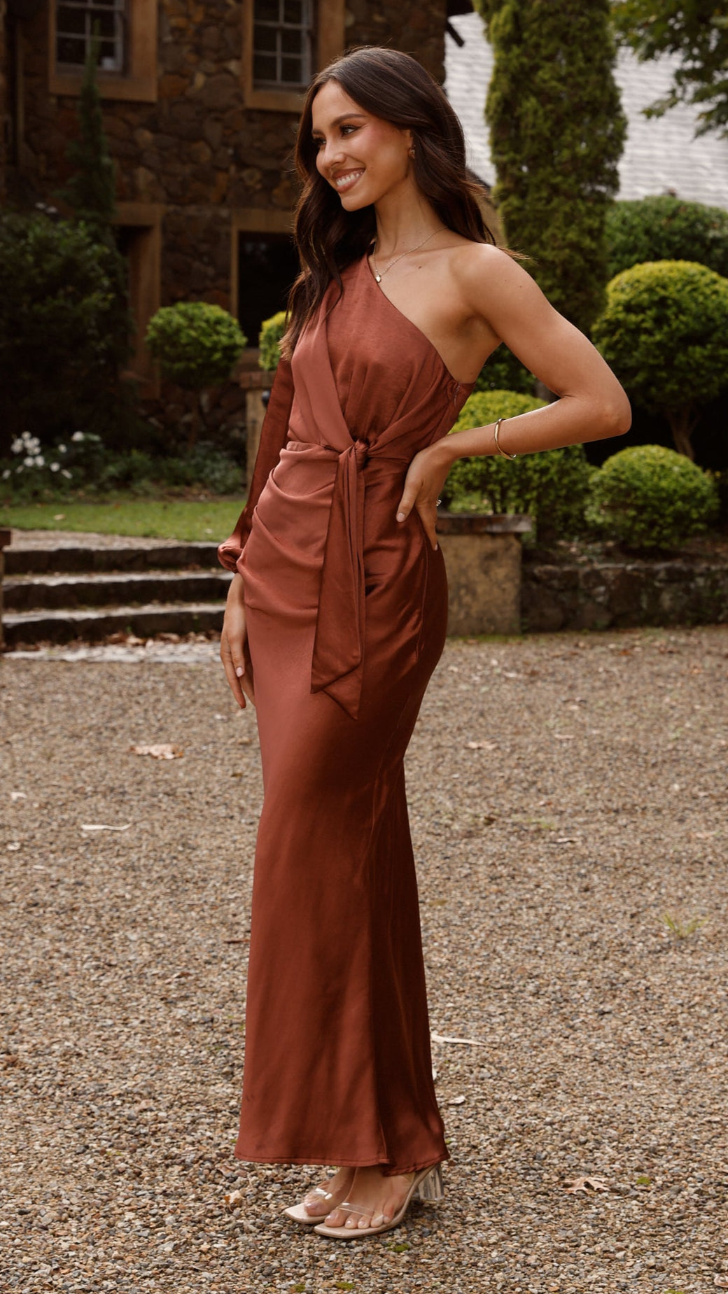 Eden One Shoulder Tie Front Maxi Dress - Rust - Buy Women's