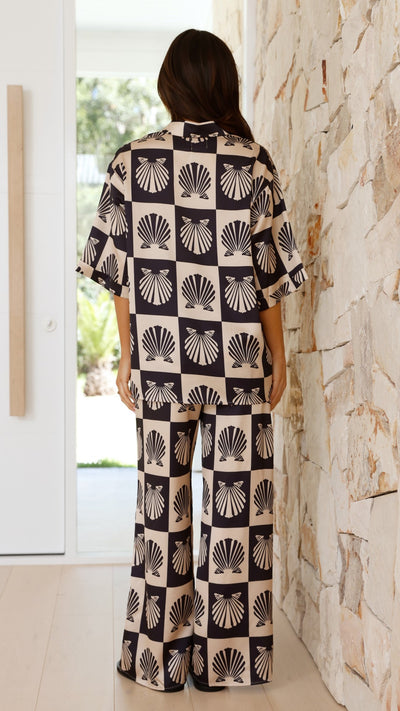 Load image into Gallery viewer, Macario Button Up Shirt and Pants Set - Black / Beige Shell
