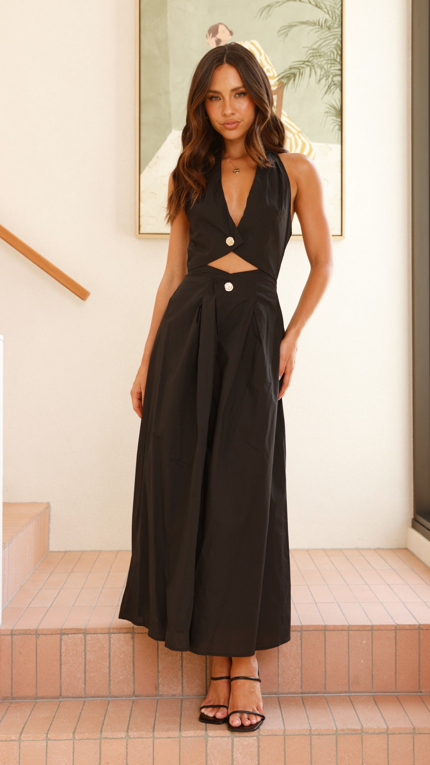 Wesley Halter Neck Maxi Dress - Black - Billy J