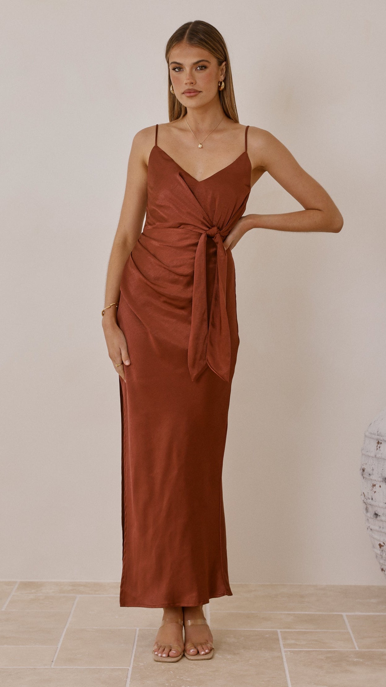 Yasmeen Tie Front Maxi Dress - Rust - Billy J