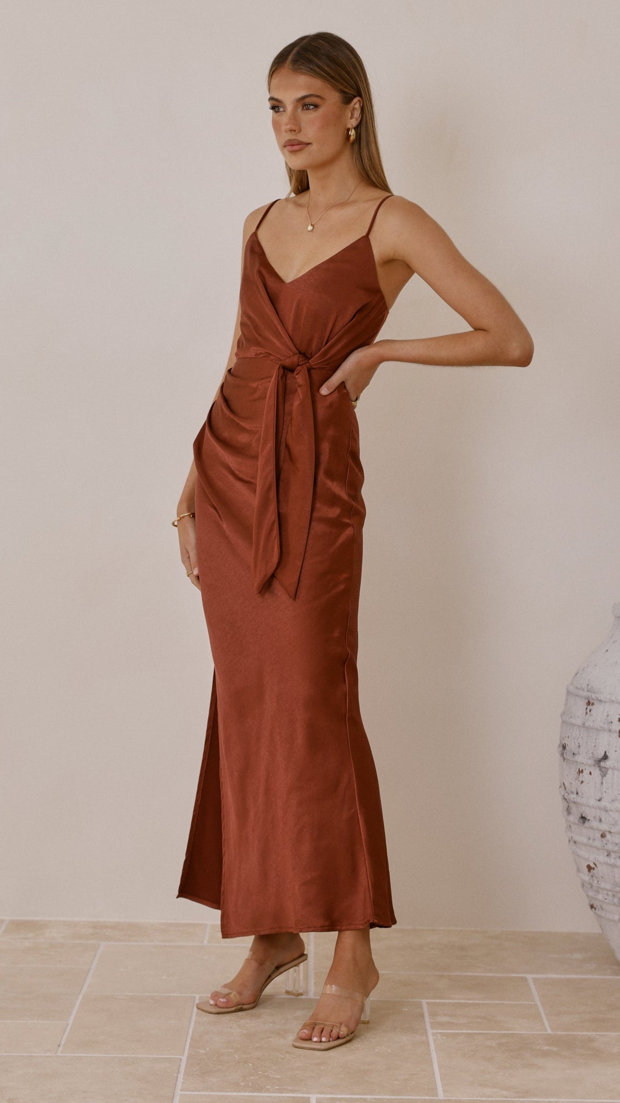 Yasmeen Tie Front Maxi Dress - Rust - Billy J