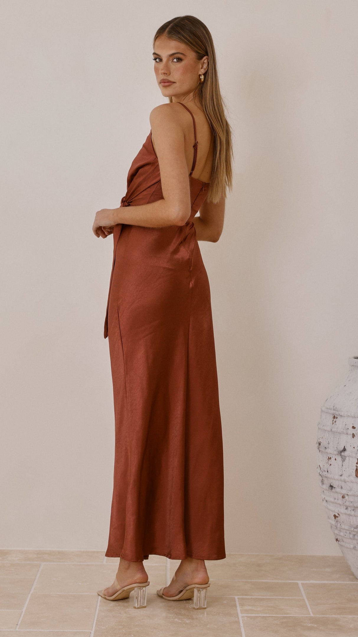 Yasmeen Tie Front Maxi Dress - Rust - Billy J