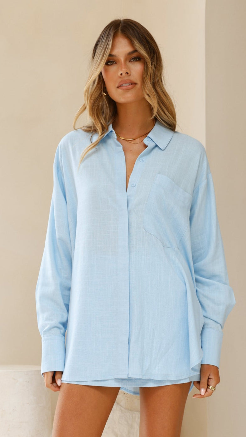 Charla Button Up Top - Blue - Billy J