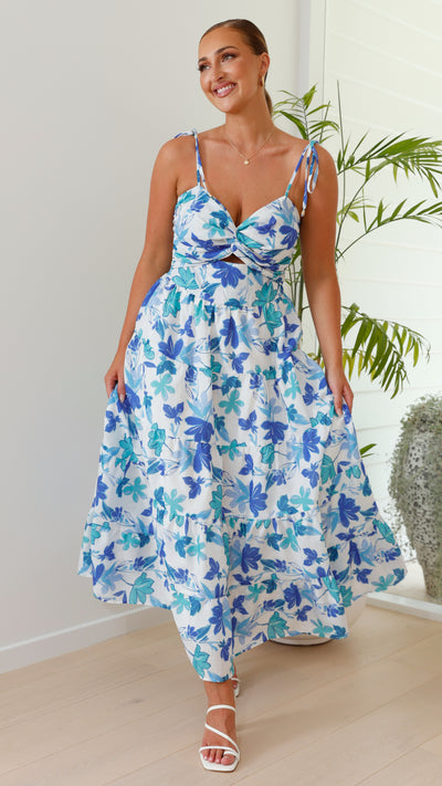 Load image into Gallery viewer, Zafirah Maxi Dress - Blue / Green Floral - Billy J
