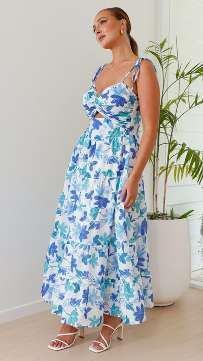 Load image into Gallery viewer, Zafirah Maxi Dress - Blue / Green Floral
