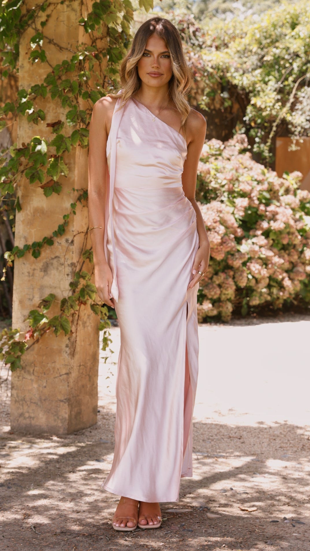 Halle One Shoulder Maxi Dress - Pink - Billy J