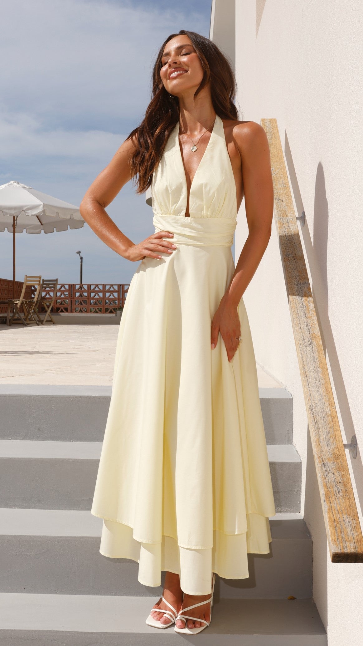 Kathy Halter Neck Maxi Dress - Lemon - Billy J