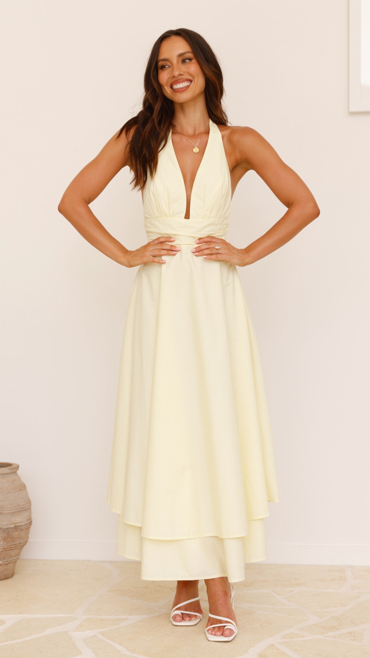 Kathy Halter Neck Maxi Dress - Lemon - Billy J