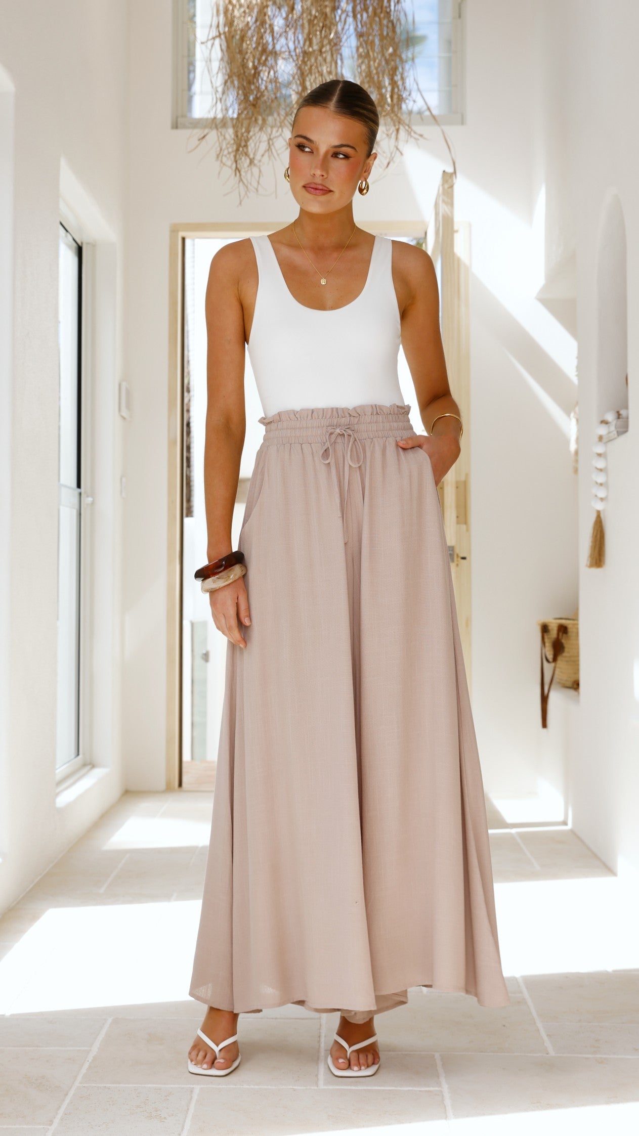 Avery Wide Leg Pants - Beige - Billy J