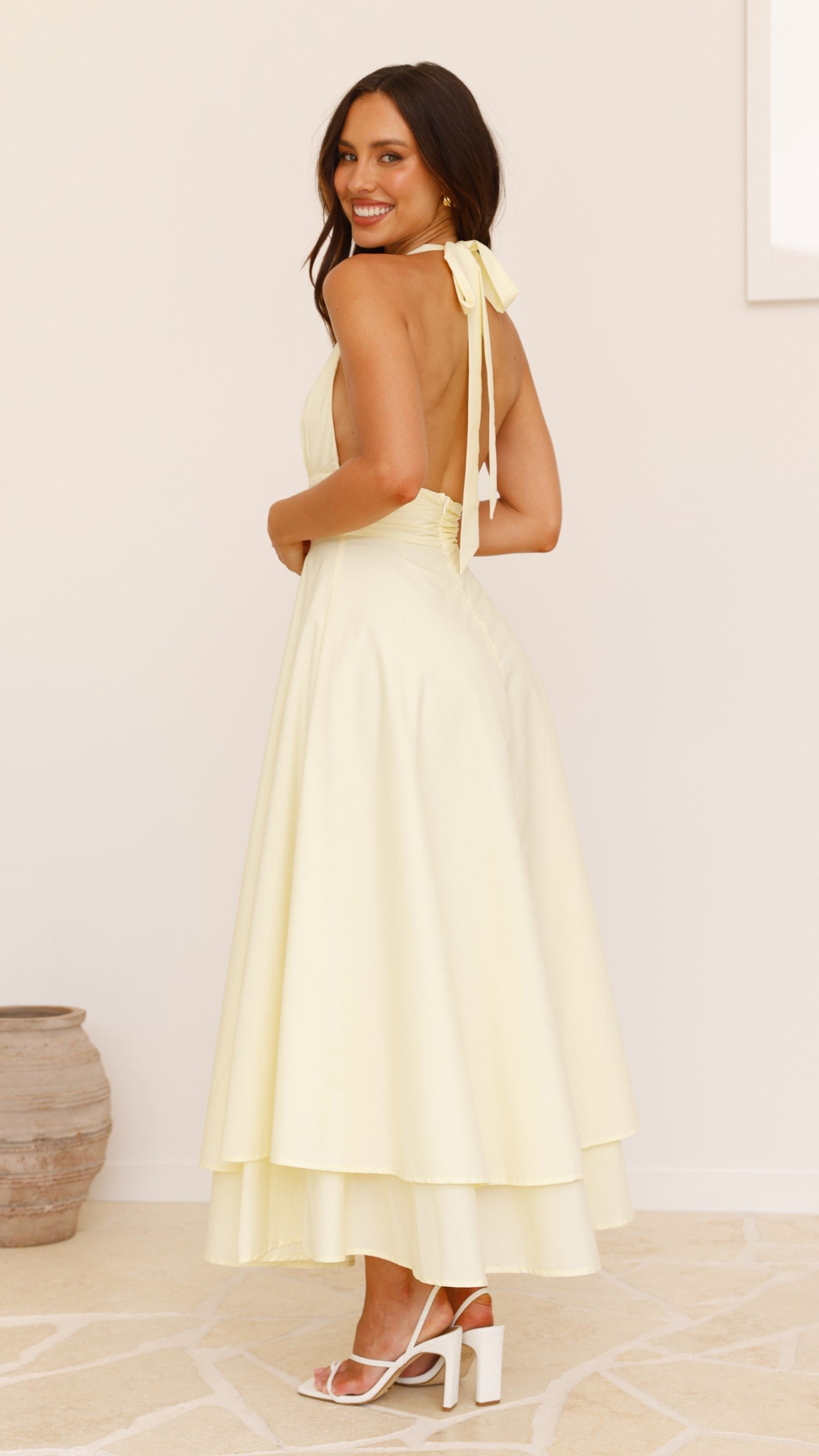 Kathy Halter Neck Maxi Dress - Lemon - Billy J