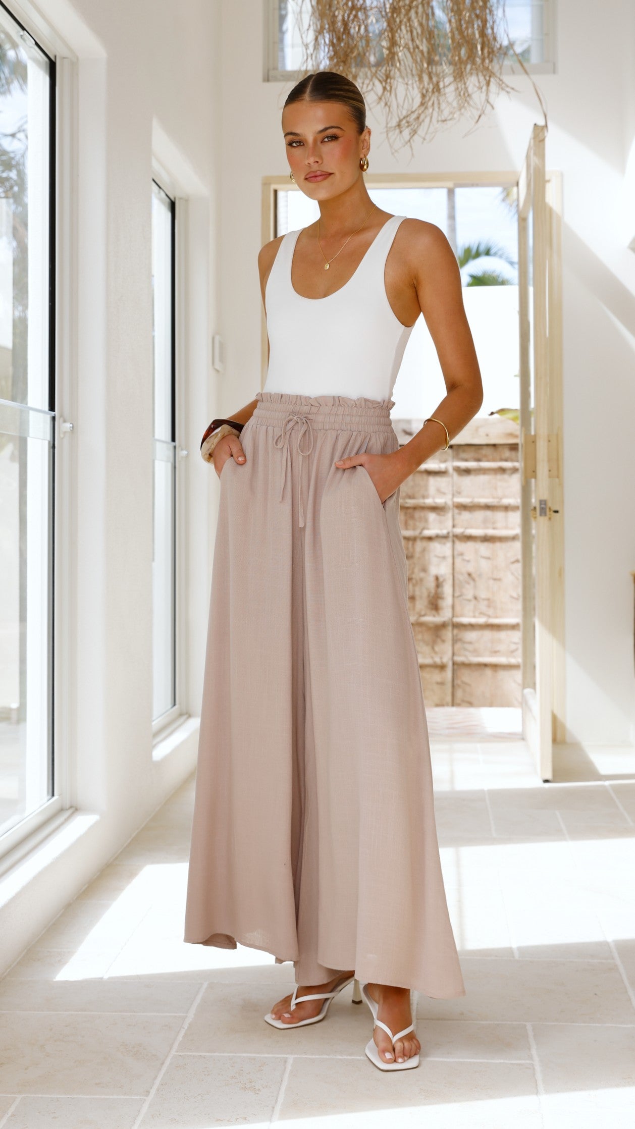Avery Wide Leg Pants - Beige - Billy J