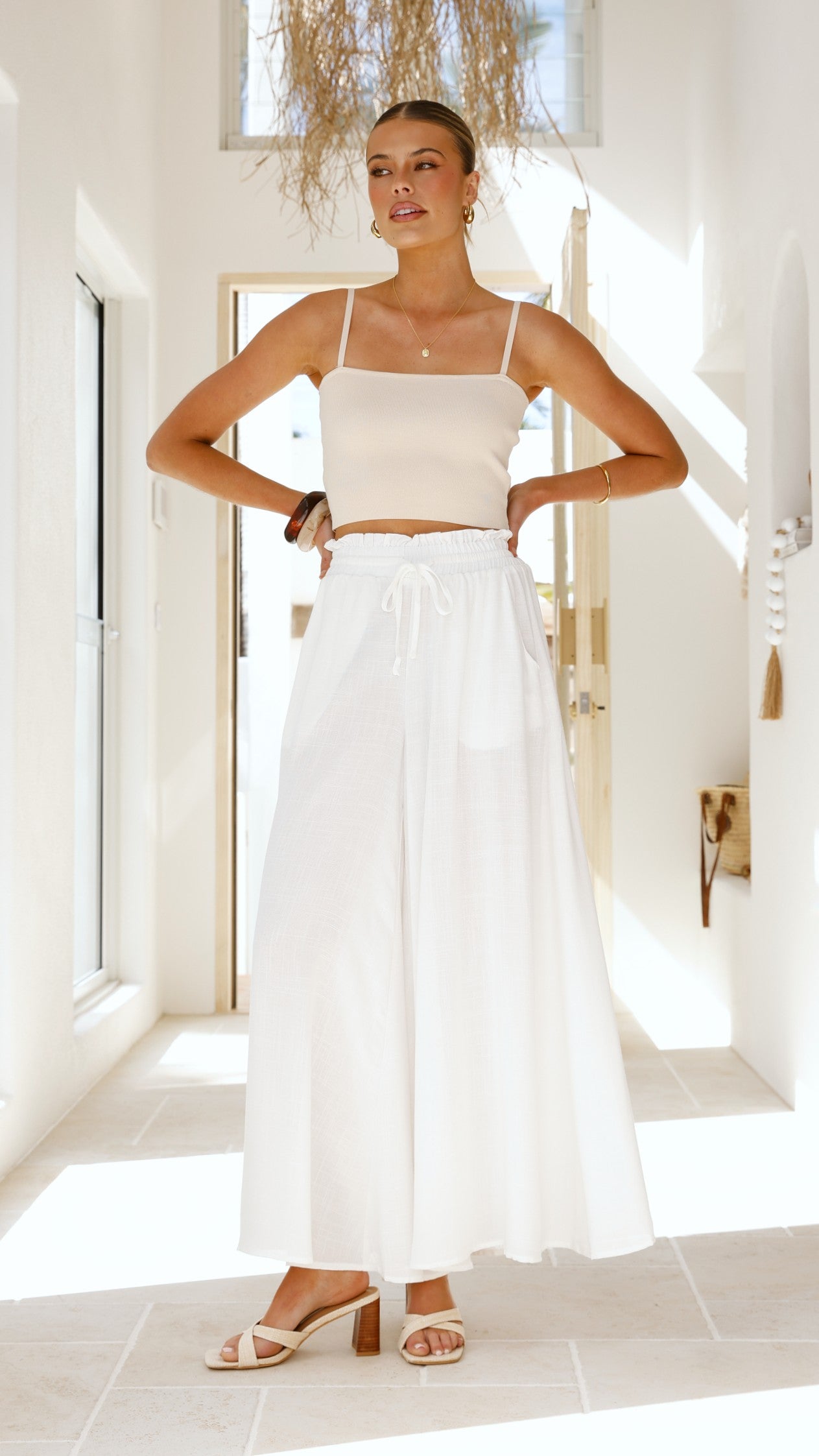 Avery Wide Leg Pants - White - Billy J