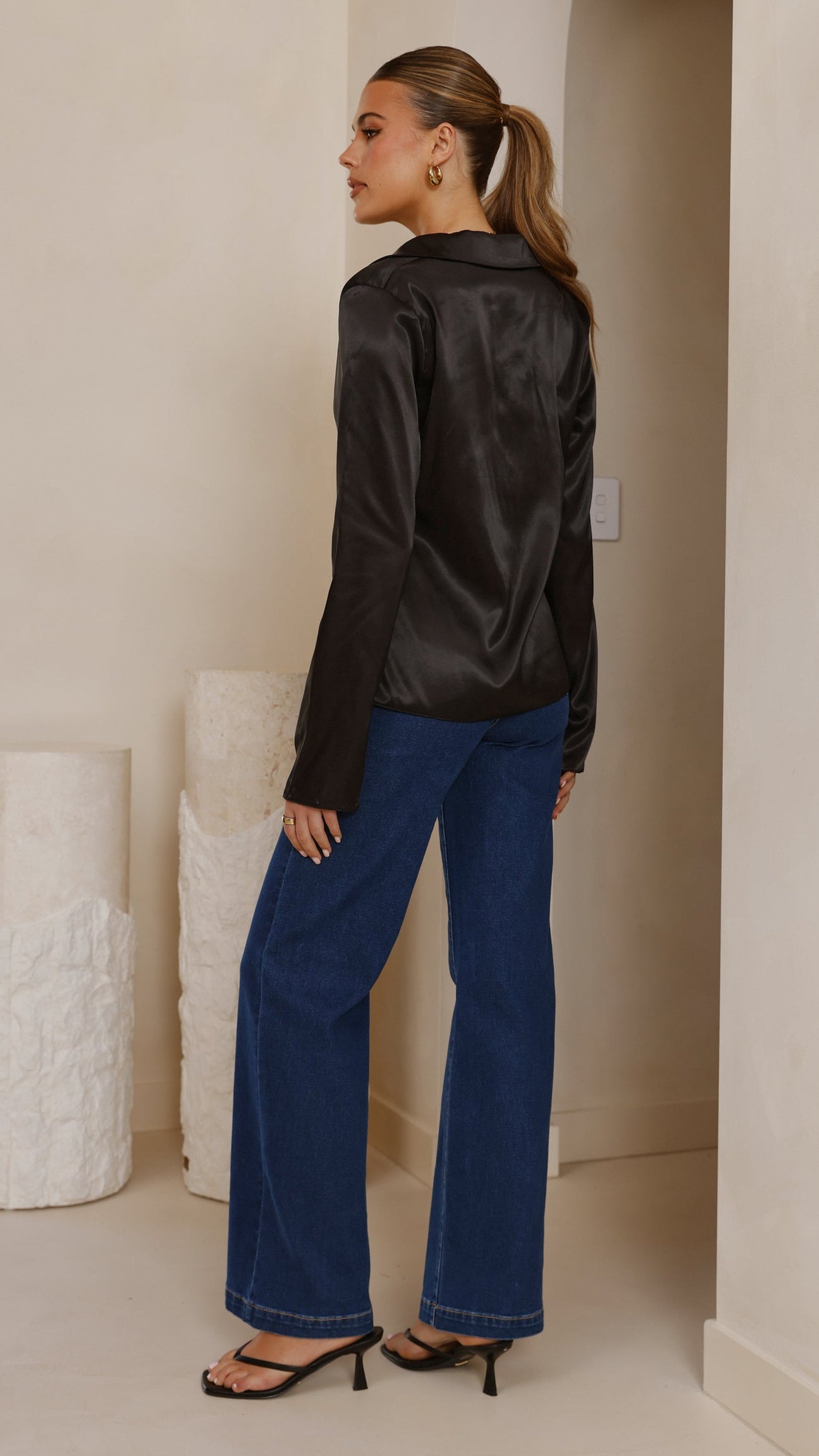 Darielle Tie Front Long Sleeve Top - Black - Billy J