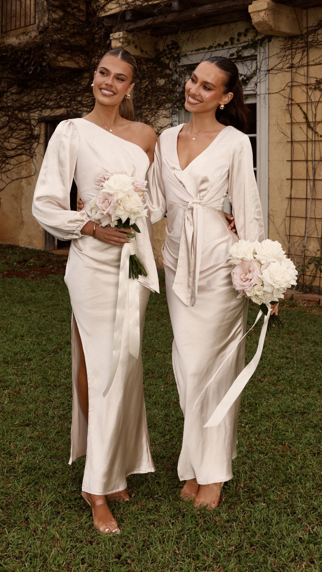 Eden One Shoulder Tie Front Maxi Dress - Champagne - Billy J