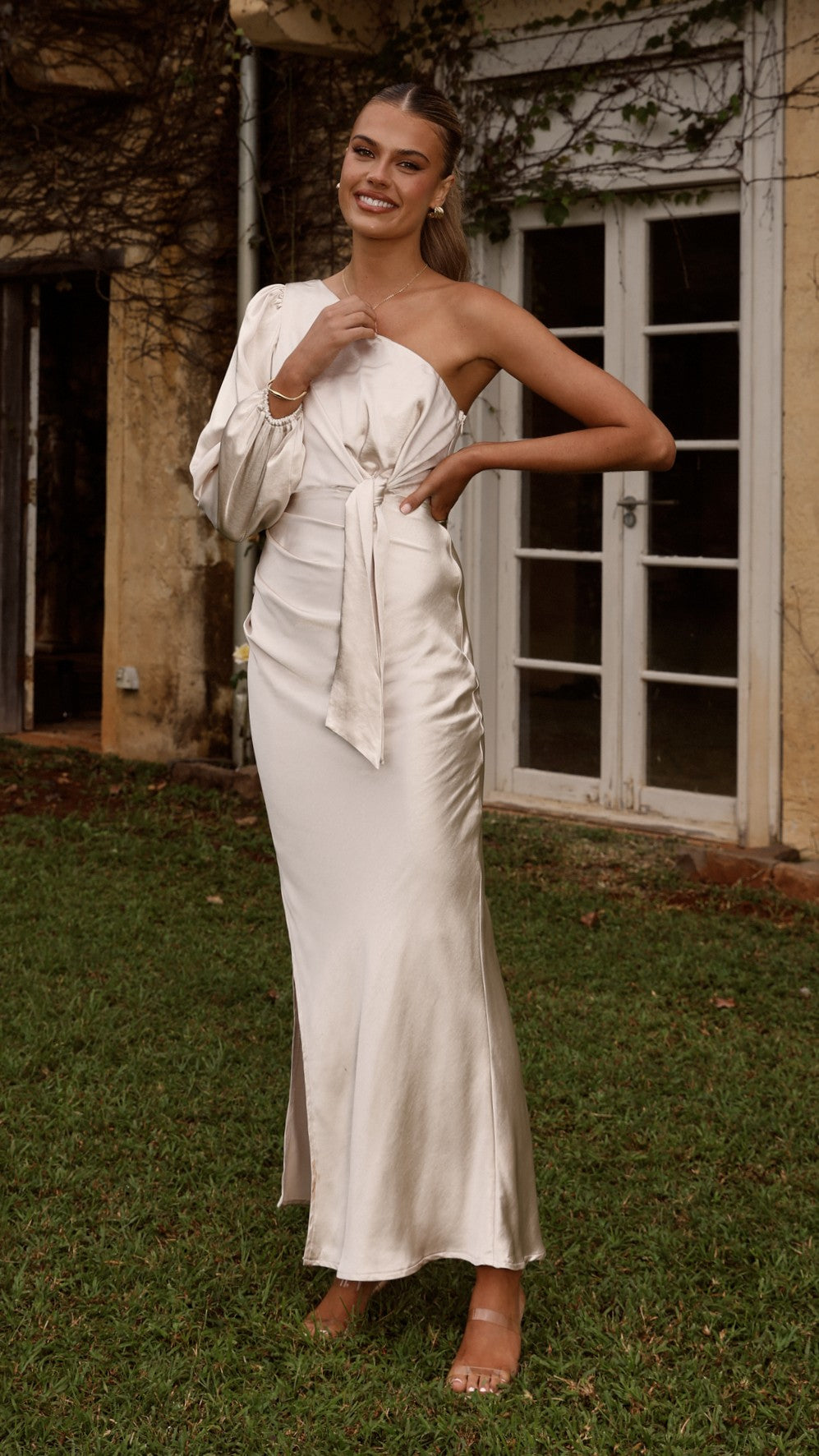 Eden One Shoulder Tie Front Maxi Dress - Champagne - Buy Women's Dresses - Billy  J