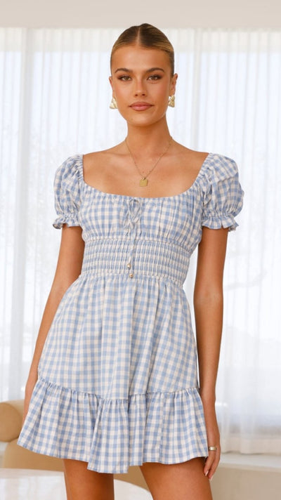 Load image into Gallery viewer, Kori Mini Dress - Blue Check - Billy J
