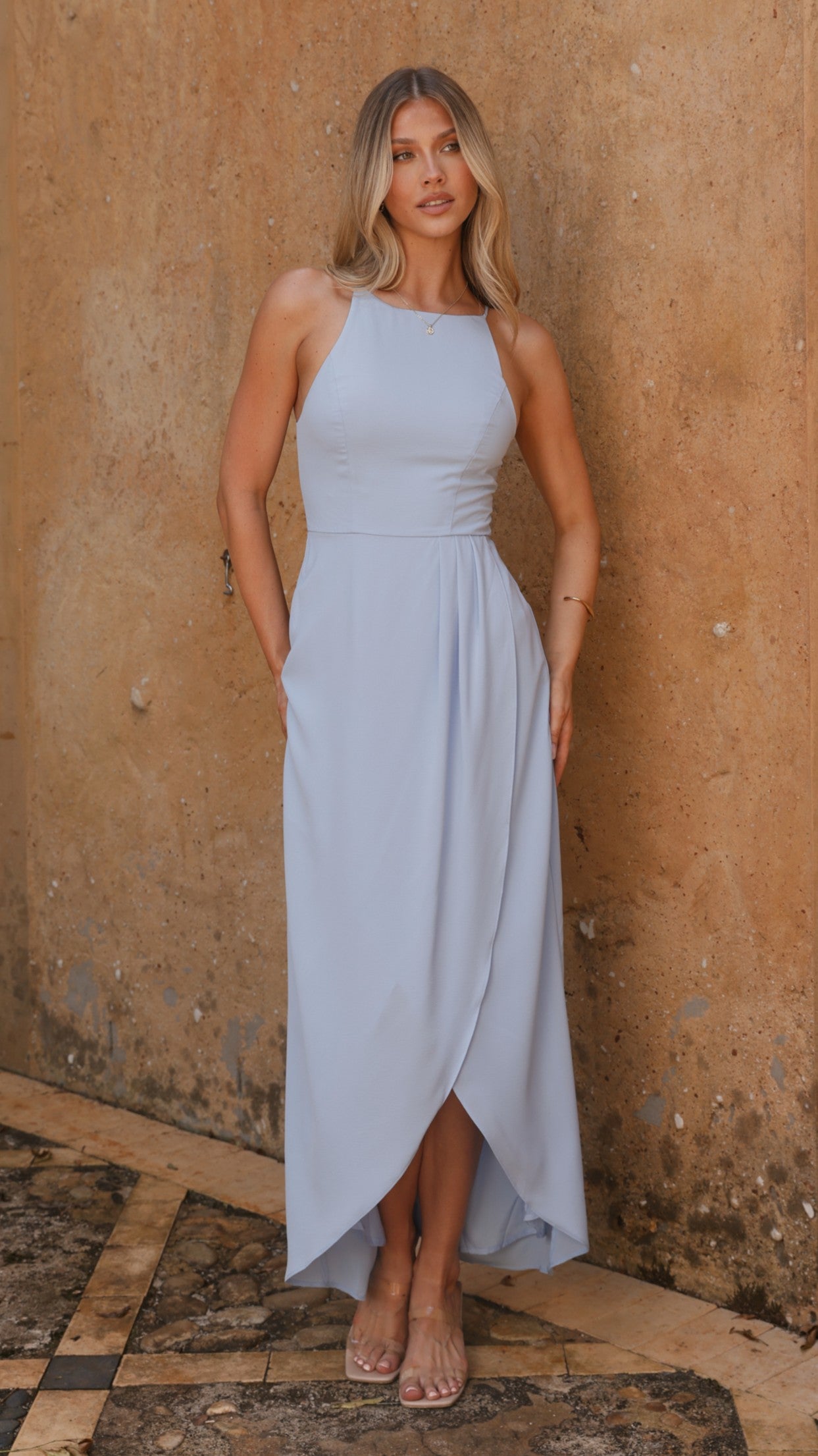 Genevieve Boat Neck Maxi Dress - Blue - Billy J