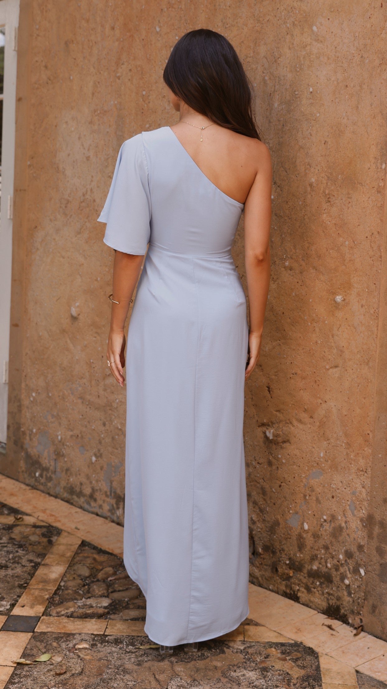 Emma One Sleeve Maxi Dress - Blue - Billy J