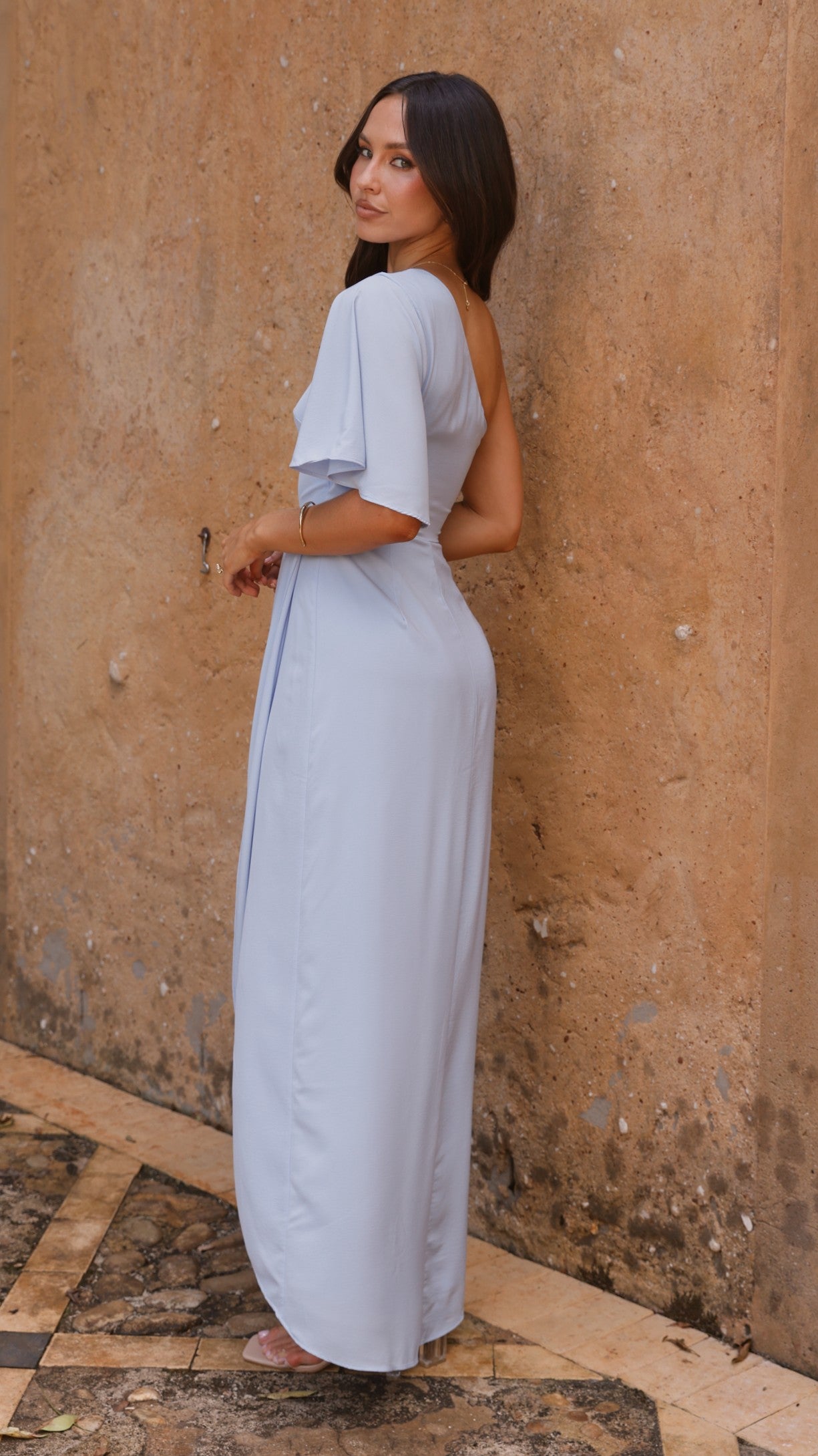 Emma One Sleeve Maxi Dress - Blue - Billy J