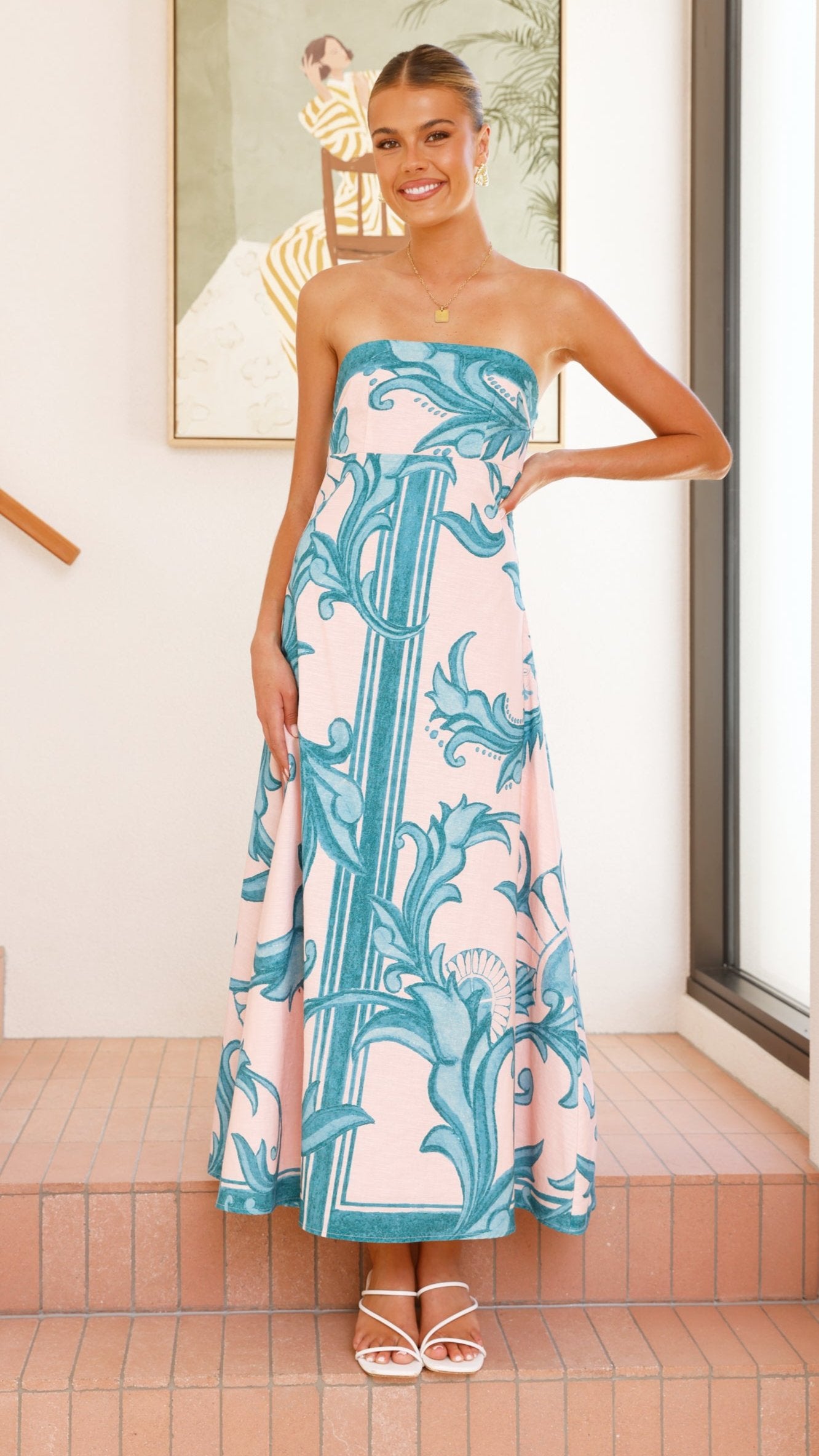 Madra Maxi Dress - Aqua / Pink Zayna - Billy J