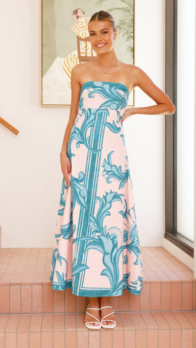 Load image into Gallery viewer, Madra Maxi Dress - Aqua / Pink Zayna - Billy J
