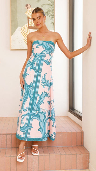 Load image into Gallery viewer, Madra Maxi Dress - Aqua / Pink Zayna - Billy J
