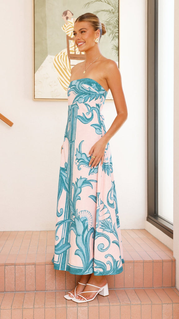 Madra Maxi Dress - Aqua / Pink Zayna - Billy J