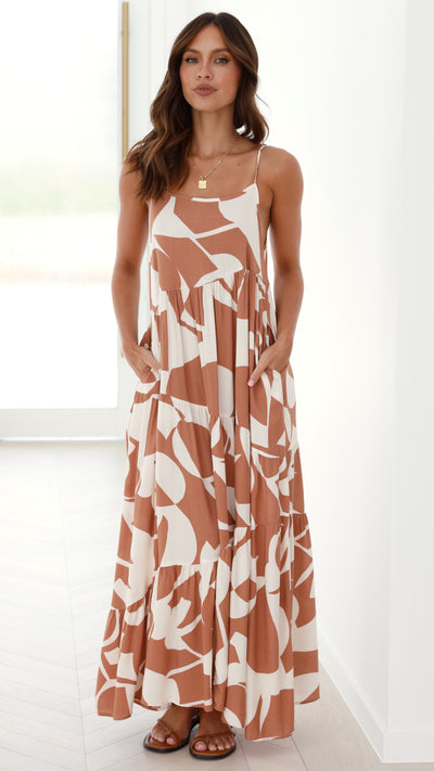 Load image into Gallery viewer, Bandit Maxi Dress - Tan/White - Billy J
