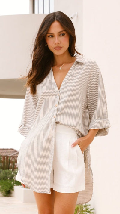 Load image into Gallery viewer, Lucia Shirt - Beige/White Stripe - Billy J
