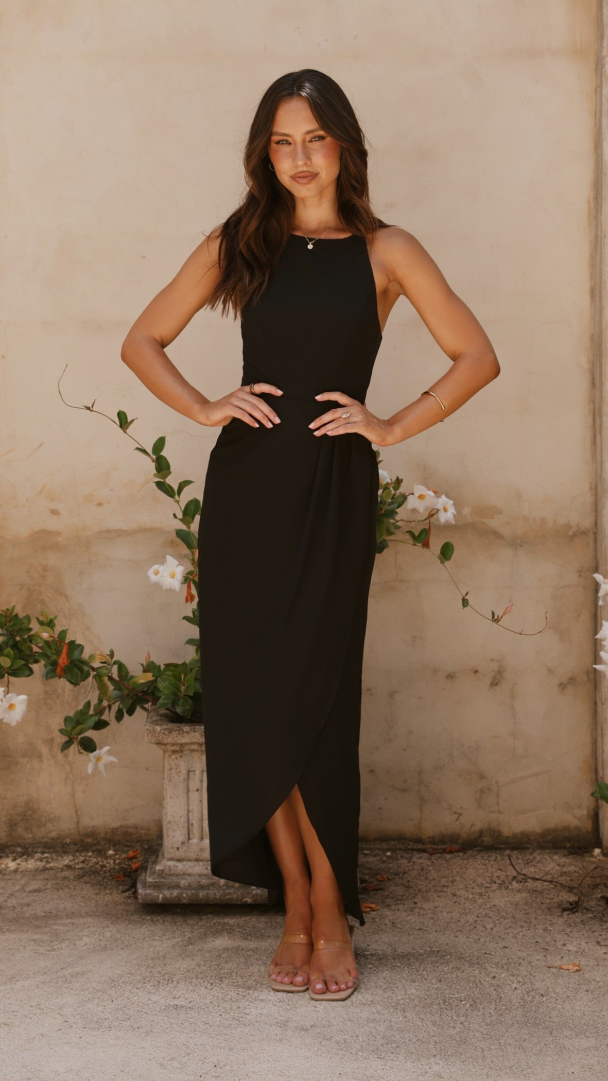 Genevieve Boat Neck Maxi Dress - Black - Billy J