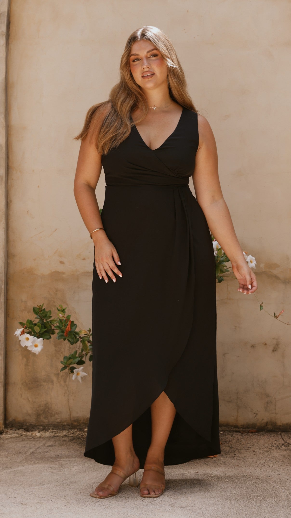 Pamela V Neck Maxi Dress - Black - Billy J