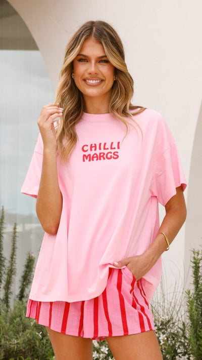 Load image into Gallery viewer, Chilli Margs Top and Shorts Set - Pink/Red Stripe - Billy J
