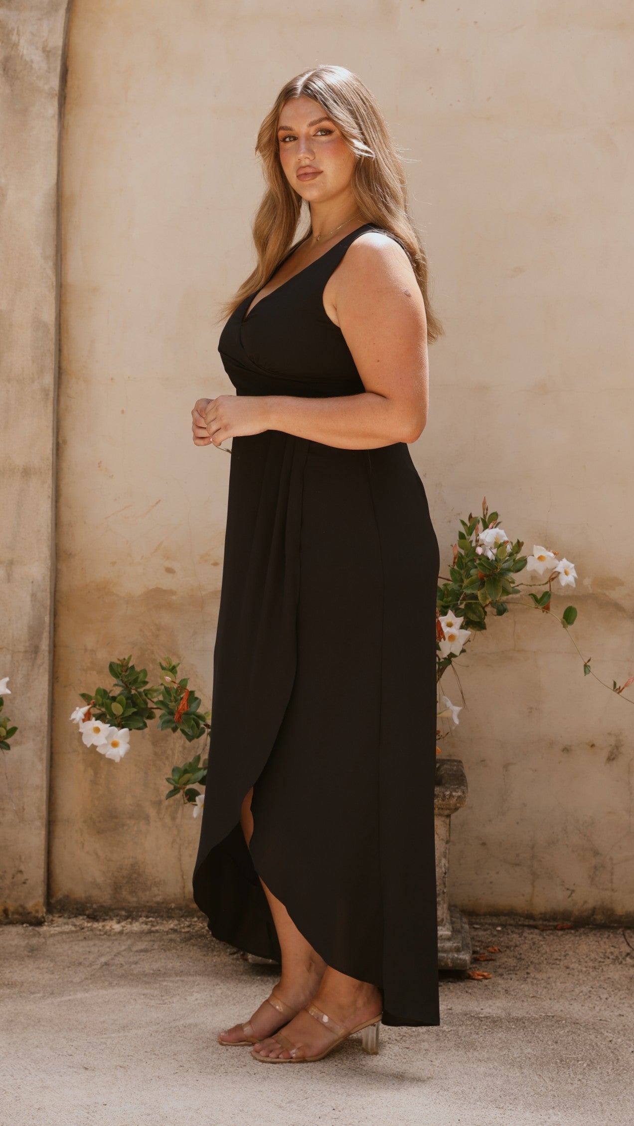 Pamela V Neck Maxi Dress - Black - Billy J